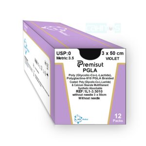 Sutura absorbible multifilamento PGCL poliglactina 910 calibre 0 color violeta longitud 3x50cm sin aguja, referencia 1L1-3.5010