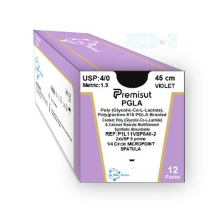 Sutura Absorbible Multifilamento PGLA POLIGLACTINA 910 1/4 Espatulada 2xVSP8mm Prime  4/0 Violeta 45cm