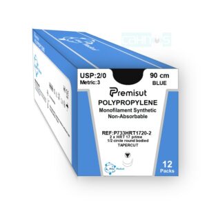 Sutura Premisut 1/2 circulo punta trocar 17mm USP 2/0 hilo azul 90cm caja 12 unidades