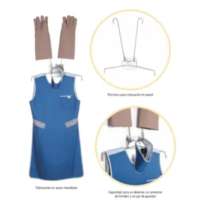 Soporte mural compacto acero inoxidable para almacenamiento de delantales y guantes plomados