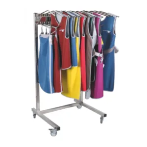 Soporte rodable de acero inoxidable para delantales y faldas plomadas con ruedas y frenos