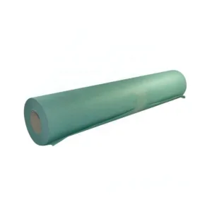 Rollo de tejido sin tejer de viscosa plastificado verde, 20 g/m², 75 cm ancho x 100 m largo, ideal para protección de camillas y control de derrames industriales