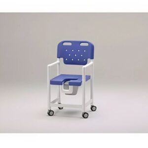 Silla de ducha inoxidable con asiento ergonómico y respaldo monobloque, color blanco, resistente hasta 150 kg