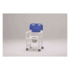 Silla de ducha con asiento de aro WC plegable y respaldo monobloque, estructura resina RCN blanca, 4 ruedas dobles con freno, capacidad 150 kg