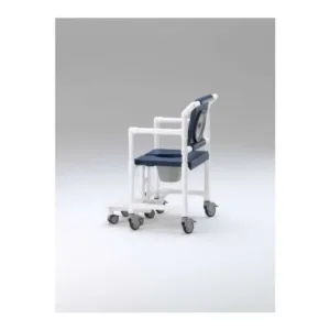 Silla sanitaria XXL con estructura en resina, asiento en espuma PU con abertura higiénica, capacidad 250 kg, apoyabrazos y reposapiés extraíbles y ruedas giratorias con freno