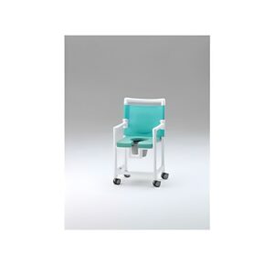 Silla de ruedas multifunción para ducha y WC con asiento blando y respaldo Textilene, incluye bacinilla y ruedas con freno