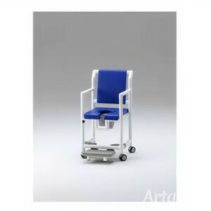 Silla de ruedas multifunción para ducha y WC con asiento blando y respaldo blando en espuma PU, estructura de resina blanca, capacidad 150 kg, ruedas giratorias con freno