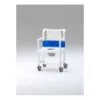 Silla sanitaria multifuncional con asiento polipropileno, abertura WC y estructura resina blanca para usuarios de gran envergadura