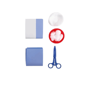 Set de anestesia opción 2 con pinza Locher plástica, paños con adhesivo y absorbente, torundas TNT y compresas no tejidas en blíster rígido estéril