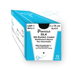 Sutura SEDA PREMISUT 3/8 Triangular DS19mm Prime 1 Negra Trenzada 2x75cm