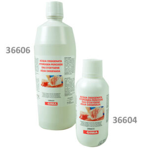 Agua oxigenada (Peróxido de hidrógeno) 3 % – 10 volúmenes – Frasco de 250 ml con etiqueta multilingüe GB/FR/IT/ES – Caja de 12 – GIMA (Ref. 36604)