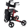 Andador con ruedas (rollator) compacto plegable, cuadro de aluminio rojo, con asiento, porta bastón y frenos de bucle | GIMA 43162