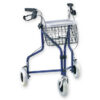 Andador de paseo con 3 ruedas GIMA (Ref. 43140) | Estructura de acero pintado azul, altura regulable, con cesta y bandeja | Carga 100 kg