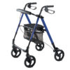 Andador plegable con ruedas (rollator) ligero GIMA en aluminio azul | Asiento y respaldo abatibles, altura regulable 90-100 cm, carga 136 kg | Ref. 43160