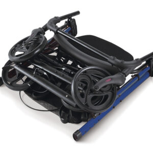 Andador plegable con ruedas (rollator) ligero GIMA en aluminio azul | Asiento y respaldo abatibles, altura regulable 90-100 cm, carga 136 kg | Ref. 43160