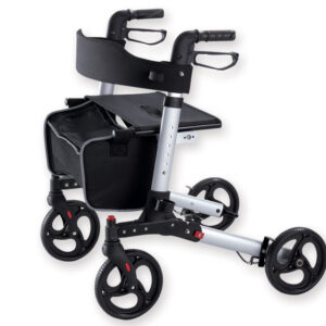 Andador Rollator GIMA Stylish Plegable – Estructura de Aluminio Plata, Asiento Acolchado y Frenos de Bucle | Carga 136 kg (Ref. 43164)