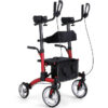 Andador vertical (stand up rollator) totalmente regulable en aluminio, color rojo, con doble freno manual y asiento acolchado – Ref. GIMA 43172