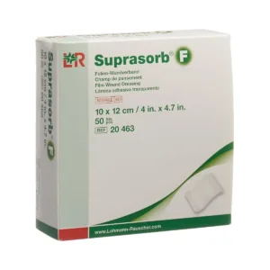 Apósito Adhesivo Transparente Sin Látex 10 cm x 12 cm. Suprasorb F 20463 5 para la cura de heridas superficiales de secreción leve (50uds)