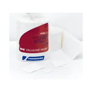 Apósito de celulosa precortado 5x4 cm, tampones blancos y absorbentes, caja con 12 unidades