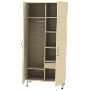 Armario para Habitación de Paciente, Melamina Beige Veteado, 90 x 54 x 185 cm, con Barra y Cajón, Desmontado | GIMA Ref. 43525
