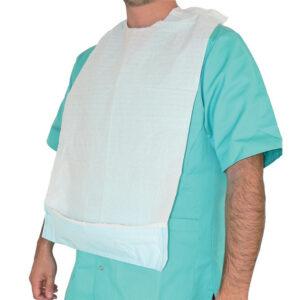 Babero desechable para paciente con bolsillo | 37 x 67 cm + 10 cm | Celulosa absorbente y polietileno impermeable | Caja de 600 uds (Ref. GM36666)