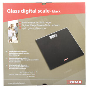 Báscula digital de cristal templado GIMA – 150 kg, plataforma 300x300x19 mm – Color negro (Ref. GM27248) y gris (Ref. GM27249)