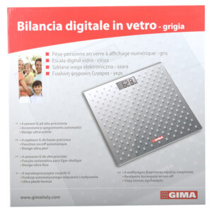 Báscula digital de cristal templado GIMA – 150 kg, plataforma 300x300x19 mm – Color negro (Ref. GM27248) y gris (Ref. GM27249)