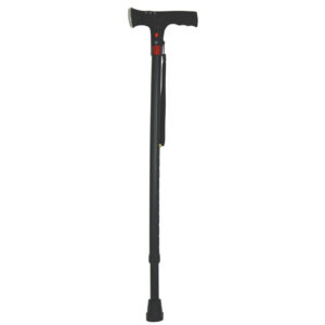 Bastón de seguridad con luz y alarma – GIMA 43050 (Negro) | Bastón regulable con 4 LED frontales, flash LED rojo y sirena 100 dB