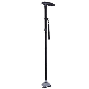 Bastón plegable con luz LED Trusty Cane GIMA – Asta de aluminio, altura regulable 85-97 cm y base giratoria de 360°