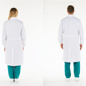 Bata Blanca de Algodón 100% para Profesional Sanitario – Unisex con Automáticos y Mujer con Botones (Talla 40 UE / XS USA / 36 FR) – GIMA