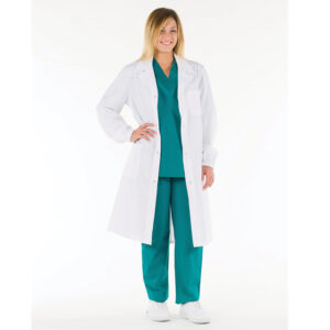 Bata Blanca de Algodón 100% para Profesional Sanitario – Unisex con Automáticos y Mujer con Botones (Talla 40 UE / XS USA / 36 FR) – GIMA