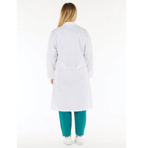 Bata Blanca de Algodón 100% para Profesional Sanitario – Unisex con Automáticos y Mujer con Botones (Talla 40 UE / XS USA / 36 FR) – GIMA