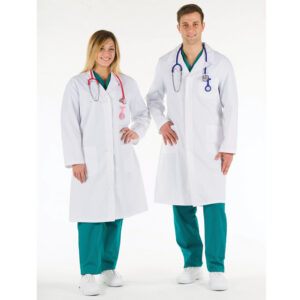Bata Blanca de Algodón 100% para Profesional Sanitario – Unisex con Automáticos y Mujer con Botones (Talla 40 UE / XS USA / 36 FR) – GIMA