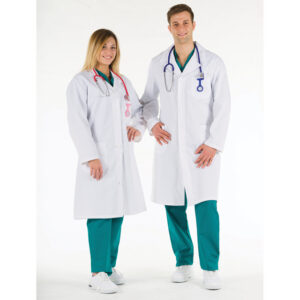 Bata Blanca Sanitaria 100% Algodón GIMA – Unisex con Botones Automáticos, Talla 44 (Ref. GM26082-F)