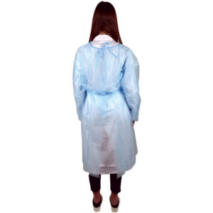 Bata desechable impermeable de polipropileno 25 g/m² no estéril · manga larga con puño elástico · GIMA (Ref. GM21131 / GM21132) · Caja de 100 unidades