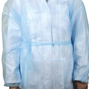 Bata desechable impermeable de polipropileno 25 g/m² no estéril · manga larga con puño elástico · GIMA (Ref. GM21131 / GM21132) · Caja de 100 unidades