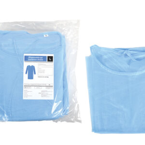 Bata desechable impermeable de polipropileno 25 g/m² no estéril · manga larga con puño elástico · GIMA (Ref. GM21131 / GM21132) · Caja de 100 unidades