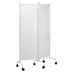 Biombo móvil de 2 hojas con cortinas de plástico blanco lavables e ignífugas | Estructura de acero epoxi | 100 × 169 cm | Ruedas Ø 50 mm | GIMA (Ref. 45587)
