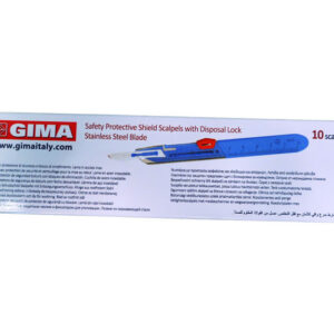 Bisturí de seguridad desechable GIMA N.º 10 estéril con escudo protector transparente – Caja de 10 unidades (Ref. GM27070)