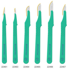 Bisturí Desechable Diamantine™ con Hoja de Acero Inoxidable, Estéril y de un Solo Uso – Tallas N.º 10 a N.º 24 (Refs. 22460–22468) · Caja de 10 uds. | GIMA