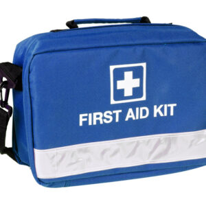Bolsa de primeros auxilios GIMA First Aid Bag azul, vacía, con bolsillos interiores transparentes y correa de transporte · Ref. 27132 · EAN 8023279271324