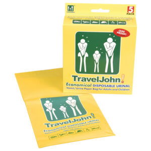 Bolsa desechable para orina y vómito TRAVELJOHN 800 cc GIMA 25887 – 2 en 1 en papel, gel absorbente LIQSORB, cierre hermético (SKU GM25887)