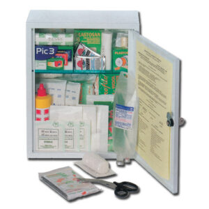 Botiquín de primeros auxilios GIMA MEDIUM con armario metálico – Kit de dispositivos médicos completo (Ref. 34197)