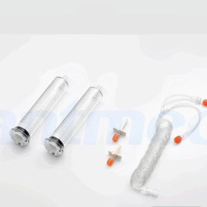 Jeringa alta presión EZEM EMPOWER MRI modelo 400302 con pico corto y largo, contenido 2 jeringas 100 ml y tubo conexion Y para bobina 1-250 cm