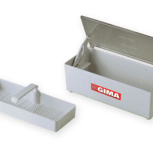 Caja de esterilización en frío de plástico 1,5 l GIMA – Bandeja interior perforada extraíble (int. 10 x 25,5 x h 7,5 cm) | Ref. 35770