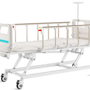 Cama de paciente articulada de 4 secciones, altura variable 420-730 mm, 3 manivelas y ruedas | GIMA 44742