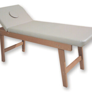 Camilla de exploración de madera de haya con orificio facial, respaldo regulable en 13 posiciones y capacidad de 200 kg – Tapizado beige lavable (Ref. GIMA 27417)