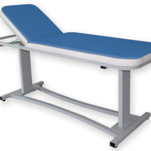 Camilla de Exploración GIMA ELITE – Tapizada en Azul con Banda Lateral Blanca, Cabecero Reclinable y Portarrollos | Ref. GM44500