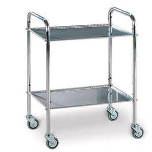 Carro auxiliar LANCART medio de acero inoxidable 70 x 50 x H 80 cm con 2 estantes y ruedas Ø 80 mm – GIMA (Ref. 45811)