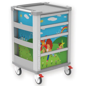 Carro compacto pediátrico de aluminio con 2 cajones medianos y 2 grandes para equipos médicos – GIMA (Ref. 45656)